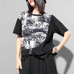 Ink Print Irregular Stitching T-shirt