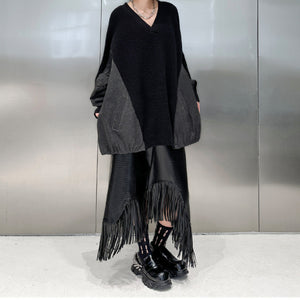 Asymmetrical Fringed Pu Leather Skirt