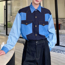 Load image into Gallery viewer, Denim Patchwork Contrasting Lapel Shirt
