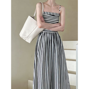 Striped Tube Top Suspender Dress