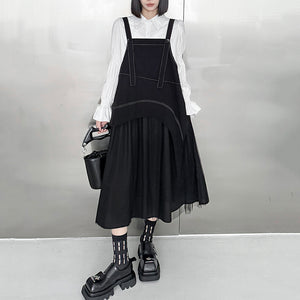 Mesh Patchwork Suspender Skirt