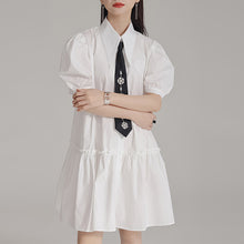 Load image into Gallery viewer, Tie Puff Sleeve Casual Shirt Dress
