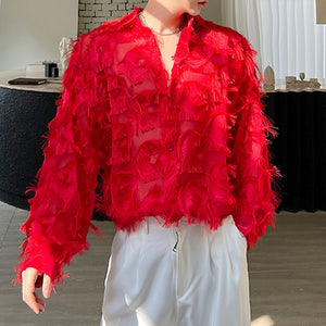 Red Raw Fringe Shirt