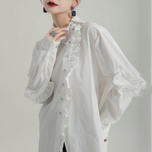 Ruffled Irregular Long Shirt