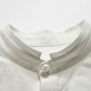 Vintage Stand Collar Cotton and Linen Shirt