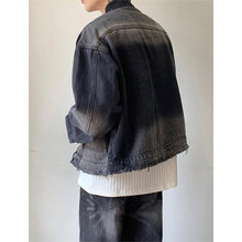 Load image into Gallery viewer, Raw Edge Ombre Shoulder Pads Cropped Denim Jacket
