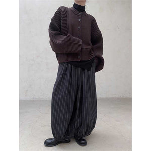 Loose Fleece Striped Wide-Leg Bloomers