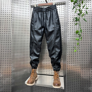 Thickened PU Stitching Small-leg Leather Pants