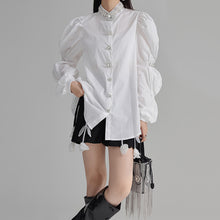 Load image into Gallery viewer, Beaded Puff Sleeve Pleated Shirt
