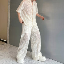 Load image into Gallery viewer, Lace Translucent Short-sleeved Shirt and Pants Suit
