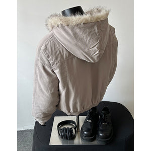 Warm Solid Color Loose Hooded Cotton Jacket