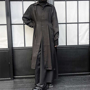 Mid-length Casual Long-sleeve Slit Shirt