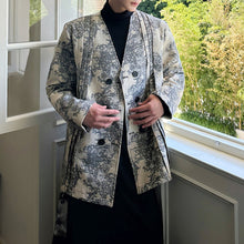 Load image into Gallery viewer, Collarless Double-breasted Printed V-neck Jacket
