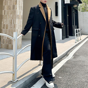 Fake Two-piece Contrasting Color Mid-length Trench Coat