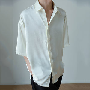 Pleated Lapel Casual Half Sleeve Top