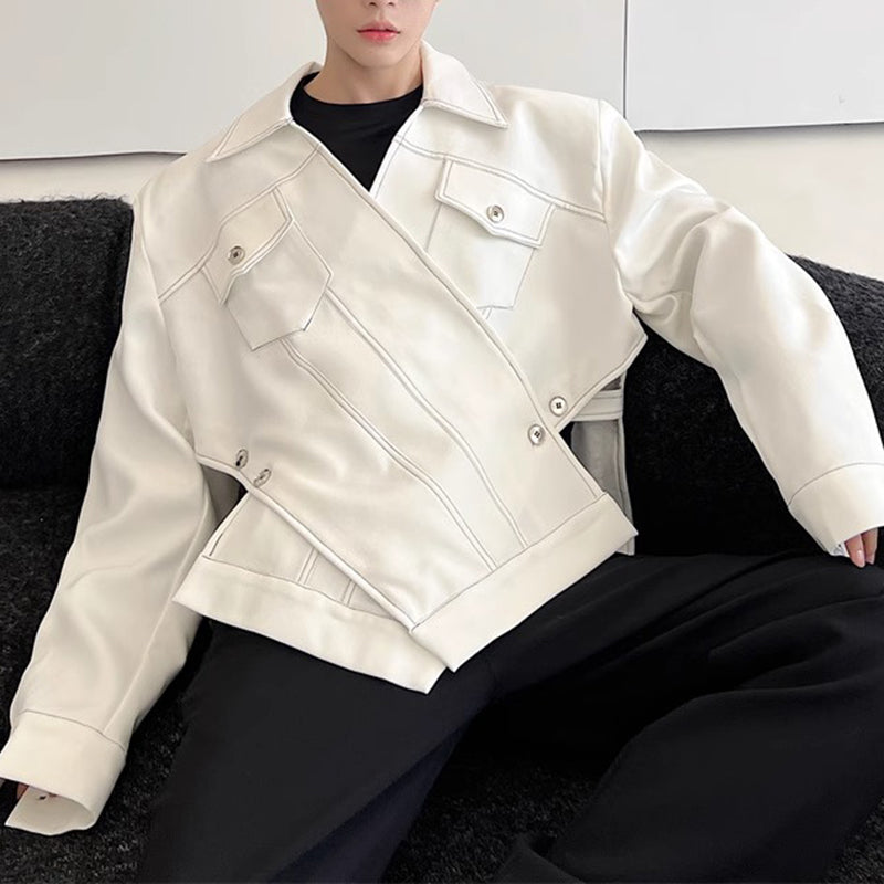 White Irregular Line Structure Button Jacket