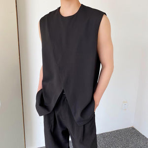 Black Slit Hem Sleeveless Vest