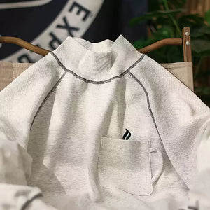 High Collar Loose Embroidered Pocket Sweatshirt