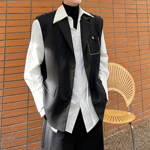 Topstitched Button Suit Vest