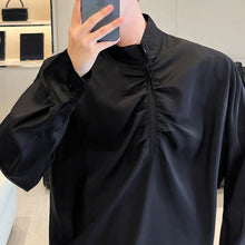 Load image into Gallery viewer, Pleated Stand Collar Solid Long Sleeve Shirt
