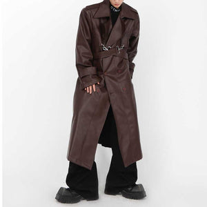 Leather Metal Button Double-layered Coat