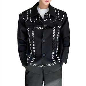 Line Embroidered Lapel Jacket