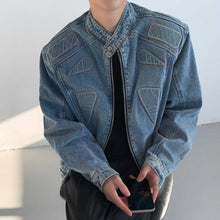 Load image into Gallery viewer, Cropped Stand Collar Structured Denim Jacket
