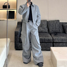 Load image into Gallery viewer, Woolen Warm Jacket  Wide-leg Loose Trousers Two-piece Set
