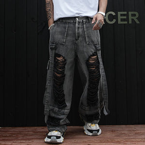 Ripped Outdoor Hip-hop Denim Trousers