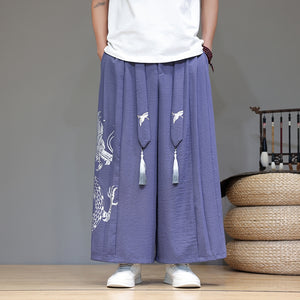 Dragon Pattern Straight Wide-leg Pants