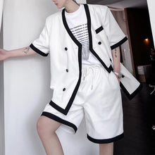 Load image into Gallery viewer, V-Neck Paneled Color Contrasting Blazer Shorts Set
