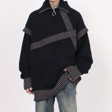 Load image into Gallery viewer, Retro Lazy Patchwork Half-zip Lapel Sweater
