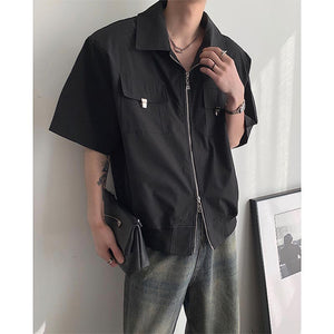 Cropped Shoulder Pads Short Sleeve Cargo Shirts