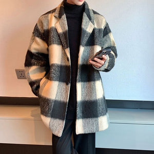 Winter Plaid Wool Mid-length Coat