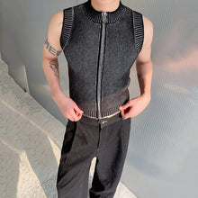 Load image into Gallery viewer, Stand Collar Zipper Short Knitted Stretch Vest
