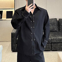 Load image into Gallery viewer, Black Metal Rivet Long Sleeve Shirt with Lines
