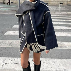 Loose Scarf Fringed Coat