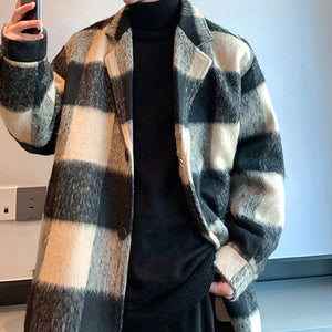 Winter Plaid Wool Mid-length Coat