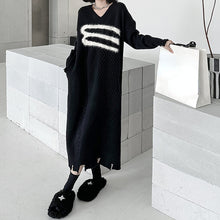 Load image into Gallery viewer, Autumn and Winter Thick Knitted V-neck Jacquard Long Sweater Dress
