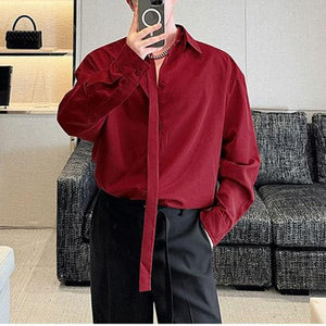 Detachable Lapel Ribbon Button-down Long-sleeved Shirt