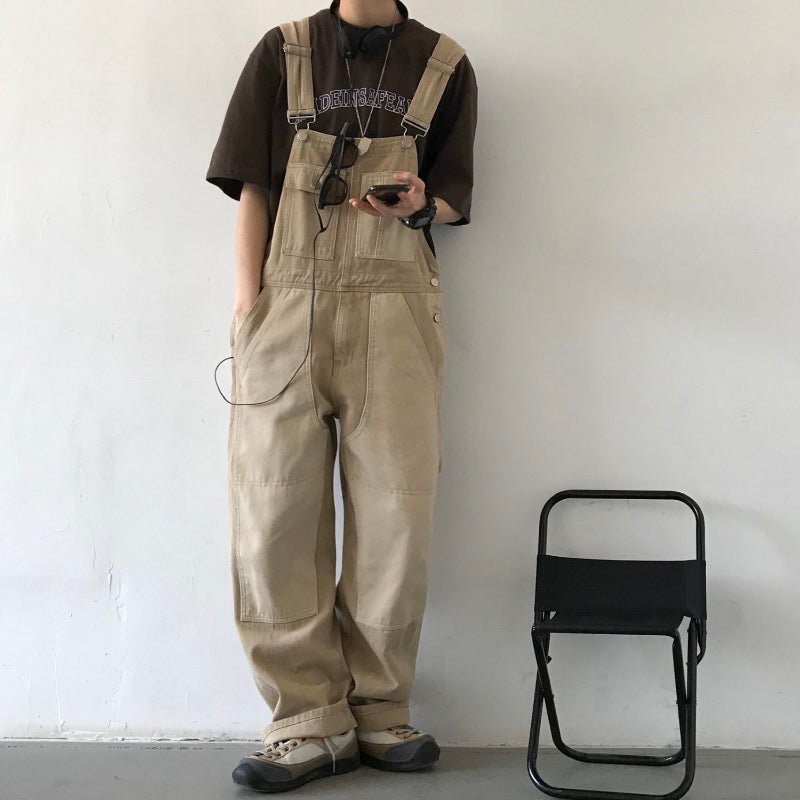 Retro Workwear Colorblock Denim Overalls