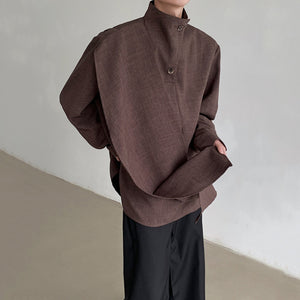 Loose Half Turtleneck Casual Shirt with Irregular Shawl