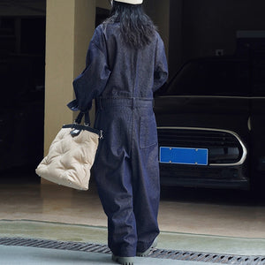 Denim Workwear Loose Lace-up Jumpsuit