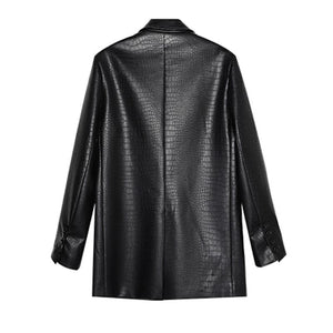 Crocodile Pattern Black Leather Suit Jacket