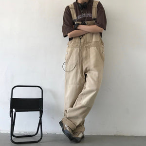 Retro Workwear Colorblock Denim Overalls