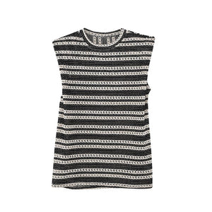 Thin Striped Shoulder Pads Sleeveless T-Shirt