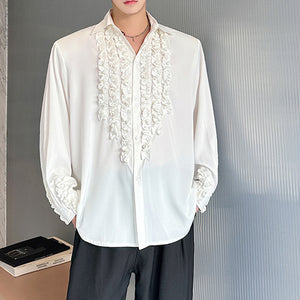 French Loose Lapel Satin Lace Casual Long-sleeved Shirt