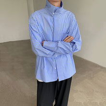 Load image into Gallery viewer, Blue Striped Turtleneck Loose Fit Shirt
