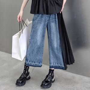 Vintage Contrast Panel Pleated Jeans