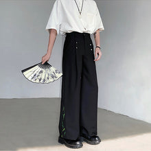 Load image into Gallery viewer, Loose Metal Buckle Bamboo Pattern Casual Wide-leg Straight Pants
